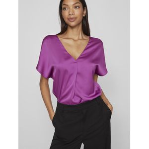 Satijnen blouse, korte mouwen VILA. Polyester materiaal. Maten 36 FR - 34 EU. Roze kleur