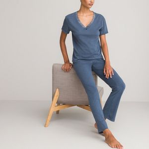 Pyjama in jersey met korte mouwen LA REDOUTE COLLECTIONS. Katoen materiaal. Maten 46/48 FR - 44/46 EU. Blauw kleur