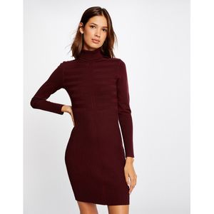 Trui-jurk in fijn tricot, opstaande kraag MORGAN. Viscose materiaal. Maten L. Roze kleur