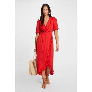 Lange overslagjurk MORGAN. Polyester materiaal. Maten 36 FR - 34 EU. Rood kleur
