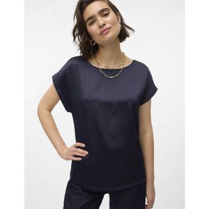 Satijnen blouse met korte mouwen VERO MODA. Polyester materiaal. Maten S. Blauw kleur