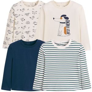 Set van 4 T-shirts met lange mouwen LA REDOUTE COLLECTIONS. Katoen materiaal. Maten 5 jaar - 108 cm. Blauw kleur