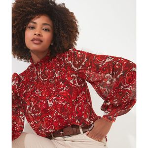 Bedrukte blouse met lange mouwen en opstaande kraag JOE BROWNS. Polyester materiaal. Maten 42 FR - 40 EU. Rood kleur
