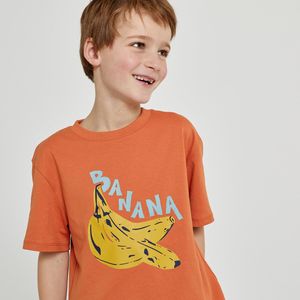 Oversized T-shirt, bananenprint vooraan LA REDOUTE COLLECTIONS. Katoen materiaal. Maten 12 jaar - 150 cm. Oranje kleur