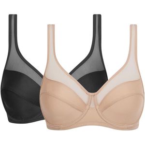 Set van 2 omsluitende BH's Generous DIM. Polyamide materiaal. Maten 90E FR - 75E EU. Zwart kleur