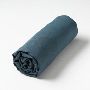 Hoeslaken in gewassen linnen, Elina AM.PM. Gewassen linnen materiaal. Maten 90 x 190 cm. Blauw kleur