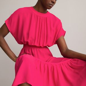 Lange jurk met korte mouwen LA REDOUTE COLLECTIONS. Polyester materiaal. Maten 34 FR - 32 EU. Roze kleur