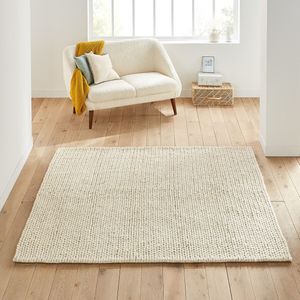 Vierkant wollen tapijt met tricot effect, Diano LA REDOUTE INTERIEURS. Wol materiaal. Maten 200 x 200 cm. Beige kleur