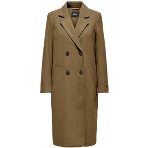 Rechte jas, dubbele knoopsluiting ONLY. Polyester materiaal. Maten XS. Kastanje kleur