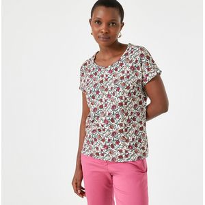T-shirt met bloemenprint, ronde hals, korte mouwen ANNE WEYBURN. Katoen materiaal. Maten 46/48 FR - 44/46 EU. Multicolor kleur