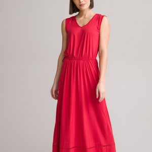 Rechte jurk, lang en zonder mouwen ANNE WEYBURN. Viscose materiaal. Maten 46 FR - 44 EU. Rood kleur