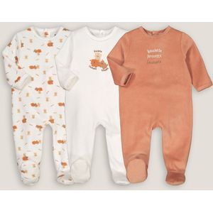 Set van 3 pyjama's in fluweel LA REDOUTE COLLECTIONS. Katoen materiaal. Maten 18 mnd - 81 cm. Oranje kleur
