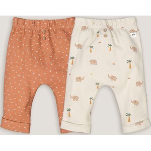 Set van 2 bedrukte sarouels LA REDOUTE COLLECTIONS. Katoen materiaal. Maten 18 mnd - 81 cm. Kastanje kleur