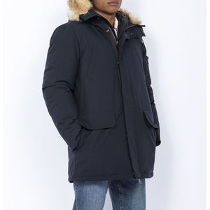 Warme parka met kap Nelson SCHOTT. Polyester materiaal. Maten M. Blauw kleur