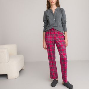 Pyjama, effen shirt, geruite broek in flanel LA REDOUTE COLLECTIONS. Katoen materiaal. Maten 46 FR - 44 EU. Rood kleur