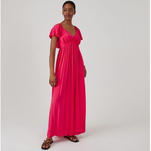 Lange jurk, mouwen met volant LA REDOUTE COLLECTIONS. Viscose materiaal. Maten 36 FR - 34 EU. Roze kleur