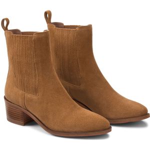 Boots in onbewerkt vaarsleer, brede hak LA REDOUTE COLLECTIONS. Onbewerkt leer materiaal. Maten 38. Beige kleur