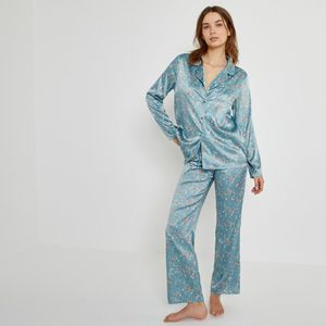 Pyjama in grootvaders stijl, in satijn, bloemenprint LA REDOUTE COLLECTIONS. Satijn materiaal. Maten 46 FR - 44 EU. Multicolor kleur
