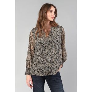 Bedrukte blouse met V-hals en lange mouwen LE TEMPS DES CERISES. Polyester materiaal. Maten L. Zwart kleur