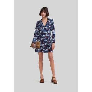 Korte jurk met lange mouwen en bloemenprint IKKS. Polyester materiaal. Maten 42 FR - 40 EU. Blauw kleur