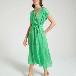 Midi jurk in jacquard met korte mouwen COSTA SUNCOO. Polyester materiaal. Maten 1(S). Groen kleur