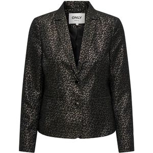 Getailleerd, iriserend blazerjasje ONLY. Polyester materiaal. Maten S. Zwart kleur