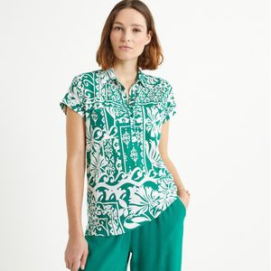 Bedrukt T-shirt met polokraag en korte mouwen ANNE WEYBURN. Viscose materiaal. Maten 50/52 FR - 48/50 EU. Groen kleur