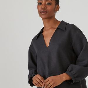 Losvallende linnen blouse, made in France LA REDOUTE COLLECTIONS. Linnen materiaal. Maten 46 FR - 44 EU. Zwart kleur