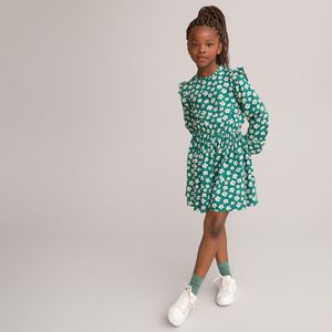 Bedrukte jurk met lange mouwen LA REDOUTE COLLECTIONS. Viscose materiaal. Maten 6 jaar - 114 cm. Groen kleur