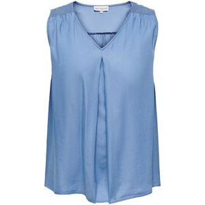 Soepele blouse zonder mouwen ONLY CARMAKOMA. Tencel/lyocell materiaal. Maten 50 FR - 48 EU. Blauw kleur