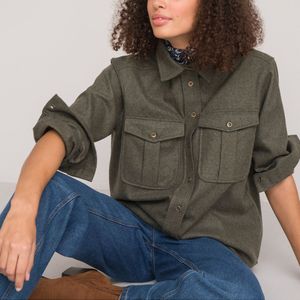 Hemd in flanel van mixed wol LA REDOUTE COLLECTIONS. Wol materiaal. Maten 44 FR - 42 EU. Groen kleur