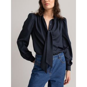 Blouse met lavallière, lange mouwen LA REDOUTE COLLECTIONS. Polyester materiaal. Maten 36 FR - 34 EU. Blauw kleur