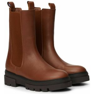 Boots in leer, elastiek en platte hak TOMMY HILFIGER. Leer materiaal. Maten 40. Kastanje kleur