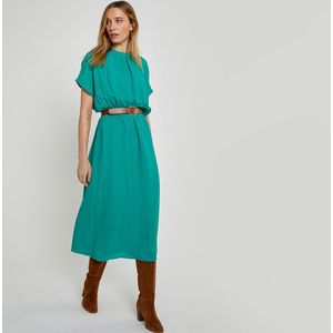 Wijd uitlopende lange jurk, elastische taille met smok LA REDOUTE COLLECTIONS. Polyester materiaal. Maten 50 FR - 48 EU. Groen kleur