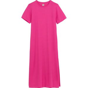 T-shirt jurk, lang, ronde hals, korte mouwen LA REDOUTE COLLECTIONS. Katoen materiaal. Maten XS. Roze kleur