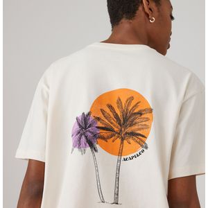 T-shirt met ronde hals en print achteraan LA REDOUTE COLLECTIONS. Katoen materiaal. Maten XL. Wit kleur