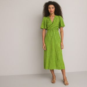 Lange jurk, gekruist vooraan, in jacquard stof LA REDOUTE COLLECTIONS. Viscose materiaal. Maten 36 FR - 34 EU. Groen kleur