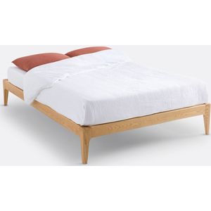 Agura - Bed - Beige - Massief Essenhout - Met Lattenbodem