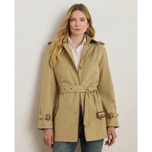 LAUREN RALPH LAUREN - Trenchcoat - Beige - Nylon/Polyamide - Met Riem en Leren Afwerking