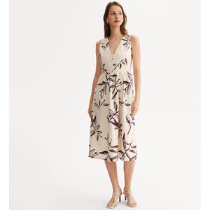 Zwierige jurk, 3/4 lengte, mouwloos ANNE WEYBURN. Linnen materiaal. Maten 36 FR - 34 EU. Beige kleur