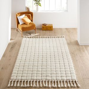 Tapijt in wol met dambordmotief, Ladama LA REDOUTE INTERIEURS. Wol materiaal. Maten 200 x 290 cm. Beige kleur