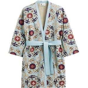 Kimonovest in fluweel, geborduurd LOUISE MISHA X LA REDOUTE. Katoen materiaal. Maten 36 FR - 34 EU. Blauw kleur