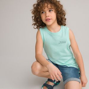 Set van 3 singlets, bedrukte tekst op de borst LA REDOUTE COLLECTIONS. Katoen materiaal. Maten 10 jaar - 138 cm. Wit kleur