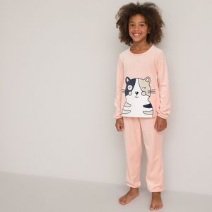 Pyjama in fluweel, geborduurd kat motief LA REDOUTE COLLECTIONS. Katoen materiaal. Maten 8 jaar - 126 cm. Roze kleur