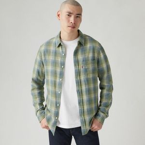 Recht overhemd met borstzakje in katoen-linnen LEVI'S. Linnen materiaal. Maten XL. Groen kleur
