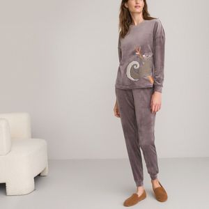 Pyjama in fluwelen tricot, dierenprint LA REDOUTE COLLECTIONS. Katoen materiaal. Maten 50/52 FR - 48/50 EU. Grijs kleur