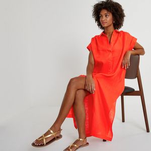 Lang hemdjurk in linnen, Signature LA REDOUTE COLLECTIONS. Linnen materiaal. Maten XXL. Oranje kleur