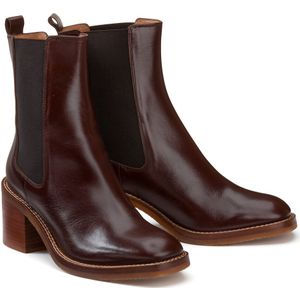 Boots chelsea in leer met brede hak LA REDOUTE COLLECTIONS. Leer materiaal. Maten 36. Kastanje kleur