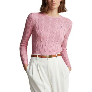Trui met ronde hals in kabeltricot POLO RALPH LAUREN. Katoen materiaal. Maten L. Roze kleur