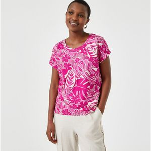 T-shirt met bloemenprint, ronde hals, korte mouwen ANNE WEYBURN. Katoen materiaal. Maten 50/52 FR - 48/50 EU. Roze kleur